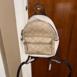 Coach Beige and White Signature Mini Backpack